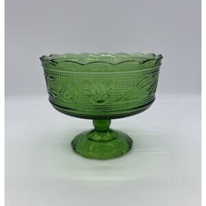 Vintage E. O. Brody Emerald Green Pressed Glass Compote Candy Dish Pedestal Bowl